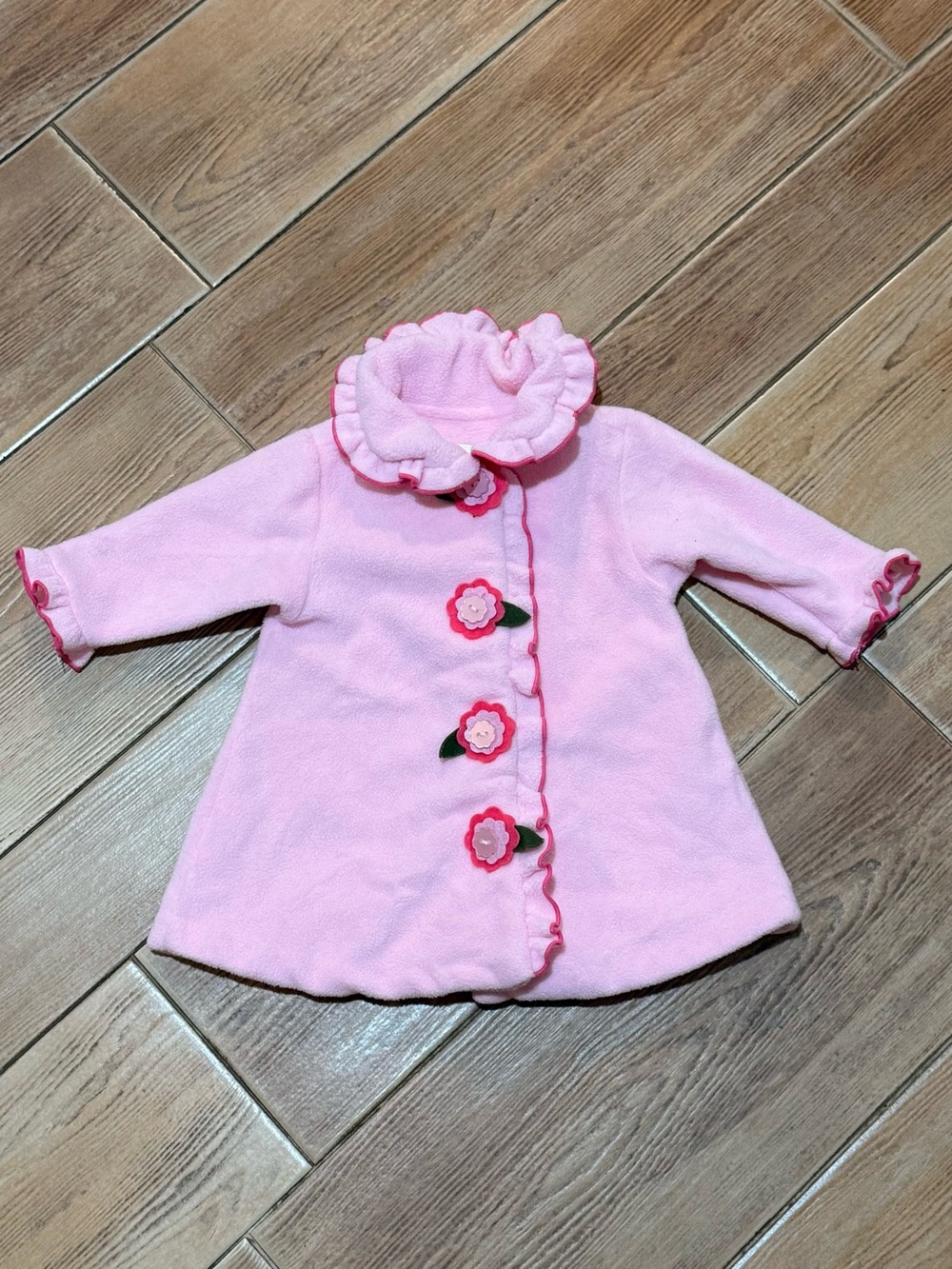Bonnie Baby Pink Fleece Jacket with Floral Buttons